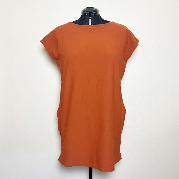 •EILEEN FISHER• Bateau Neck Dress Tunic Side Zip Cap Sleeve Washable Crepe XL - Picture 1 of 12
